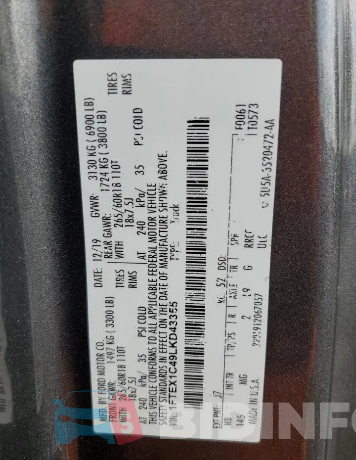 1FTEX1C49LKD43355 Photo# 12
