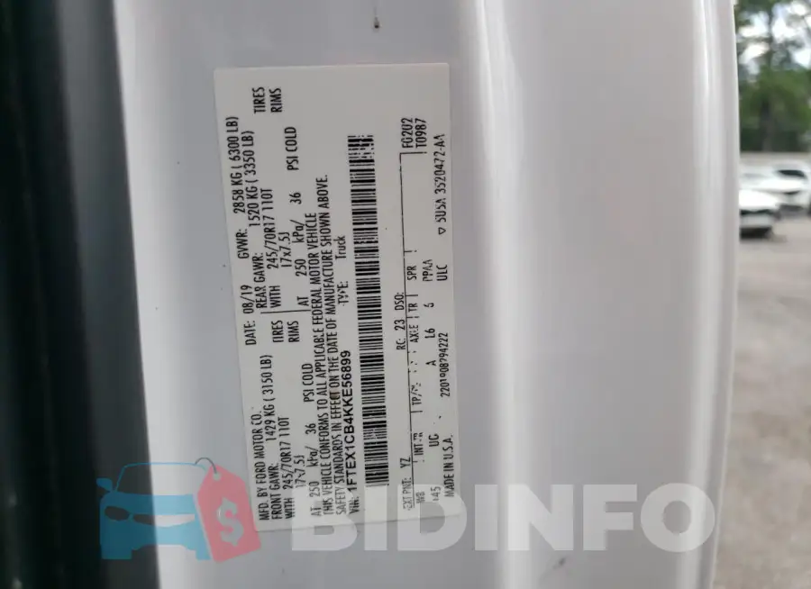 1FTEX1CB4KKE56899 Photo# 12
