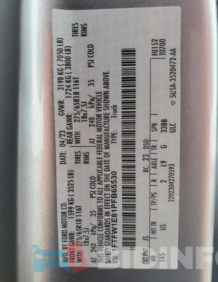 1FTFW1E81PFB65530 Photo# 13