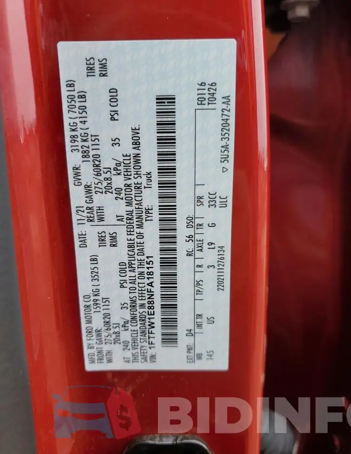 1FTFW1E88NFA18151 Photo# 12