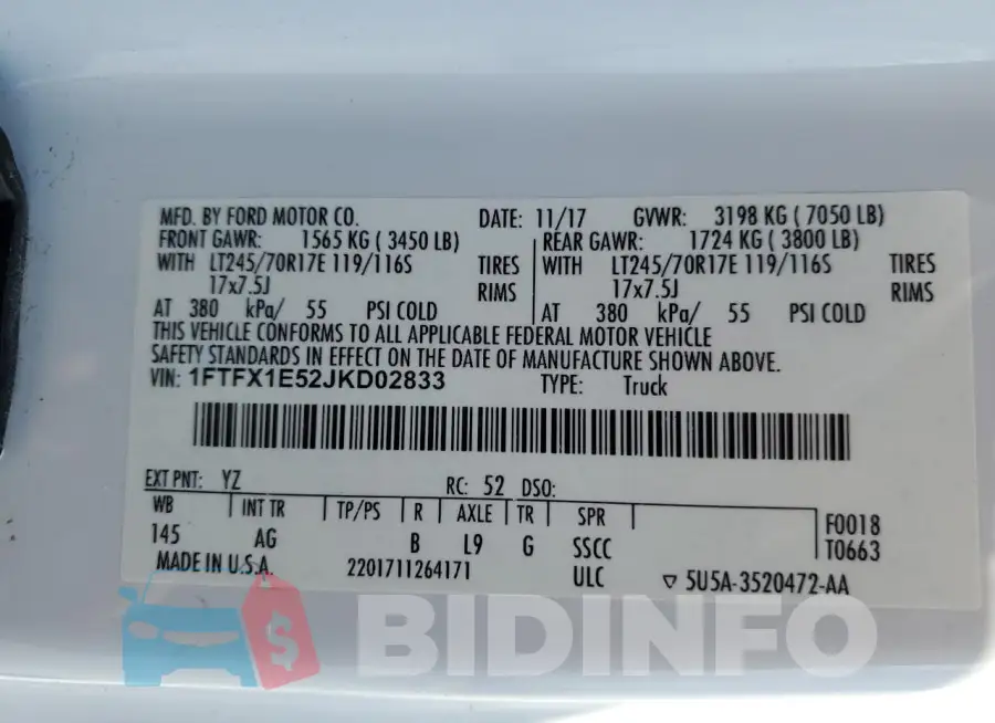 1FTFX1E52JKD02833 Photo# 12