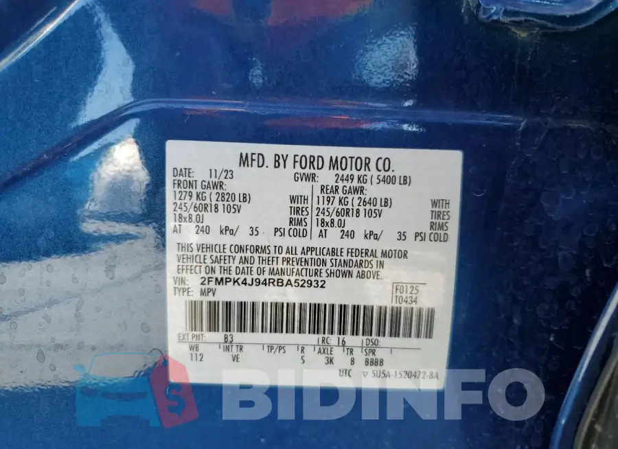 2FMPK4J94RBA52932 Photo# 12