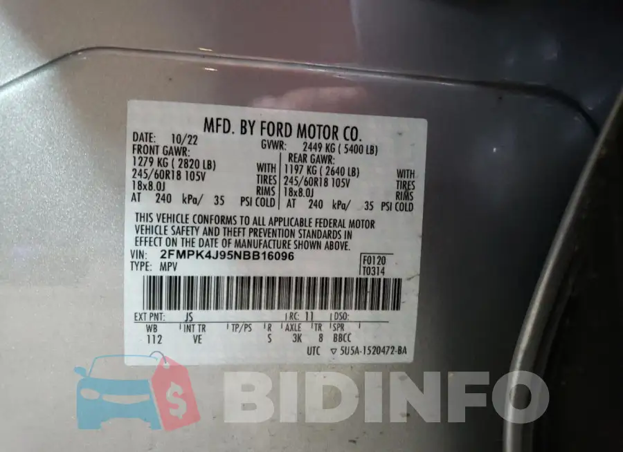 2FMPK4J95NBB16096 Photo# 13