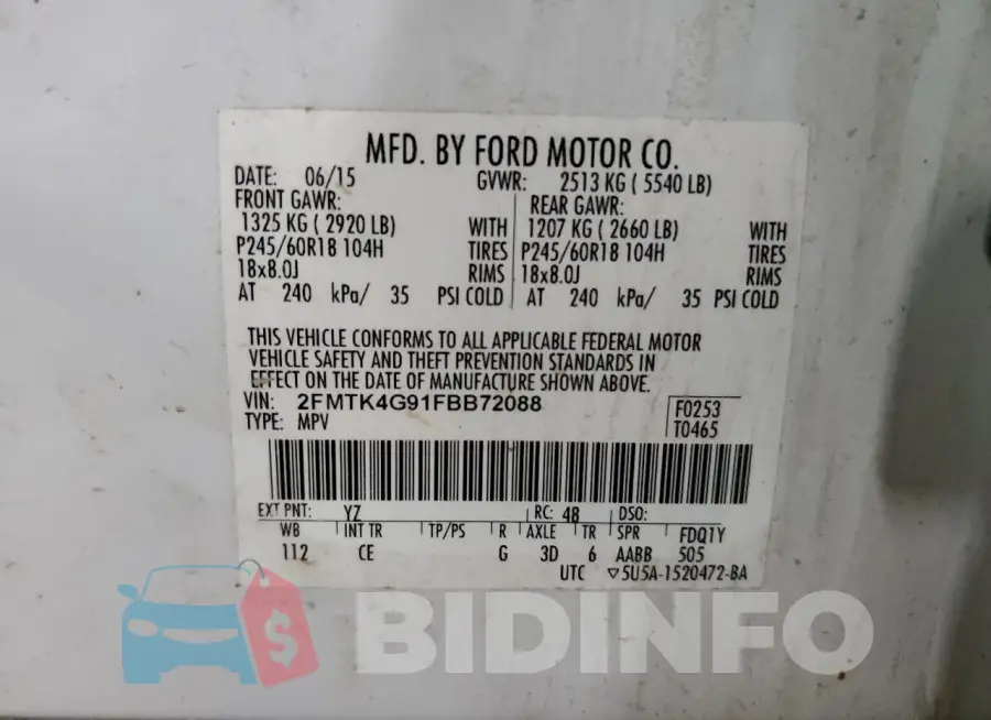 2FMTK4G91FBB72088 Photo# 13