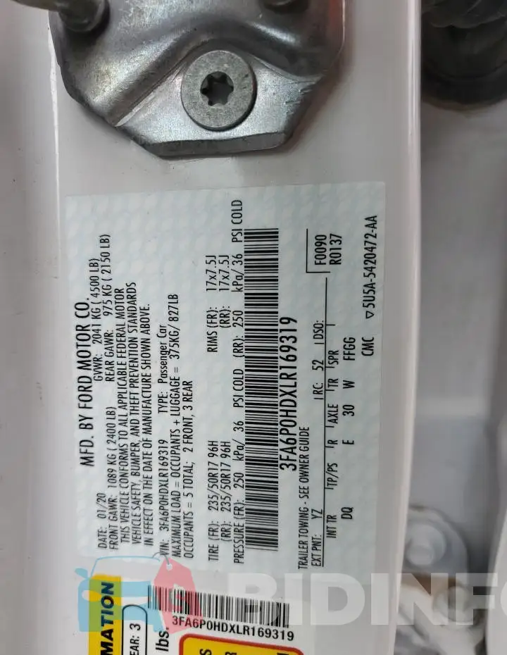 3FA6P0HDXLR169319 Photo# 12