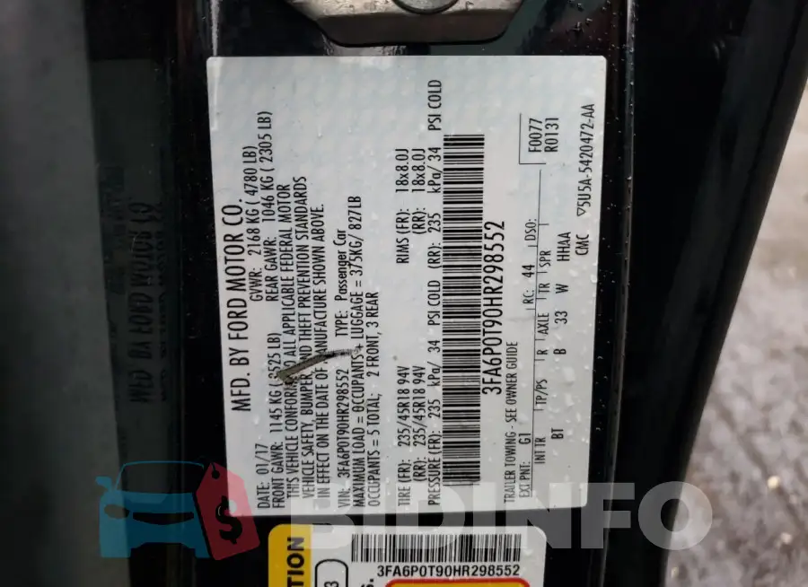 3FA6P0T90HR298552 Photo# 13