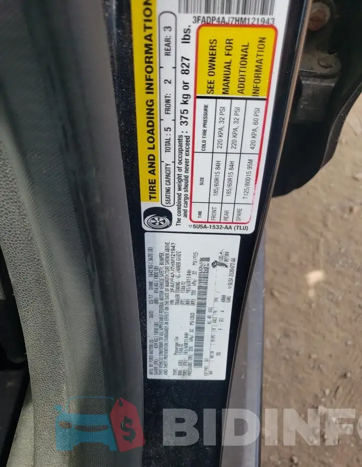 3FADP4AJ7HM121943 Photo# 12