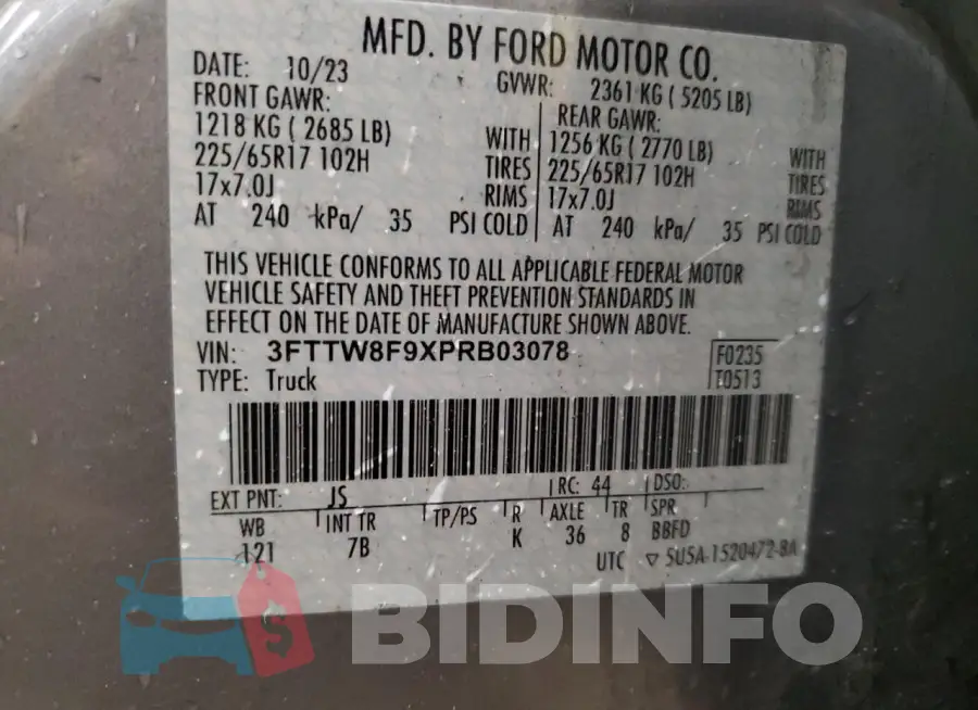 3FTTW8F9XPRB03078 Photo# 13