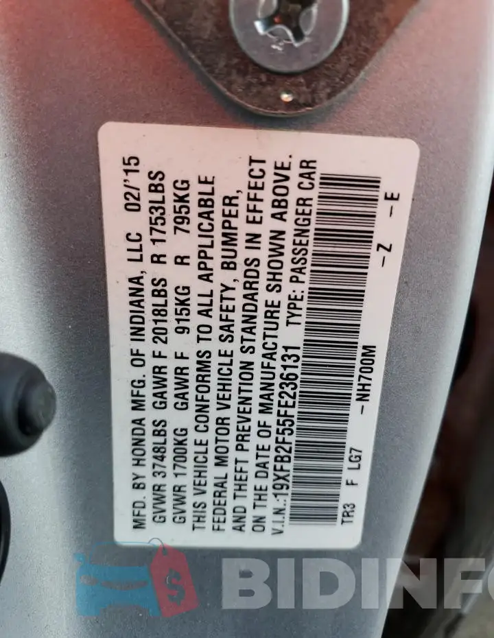 19XFB2F55FE236131 Photo# 12