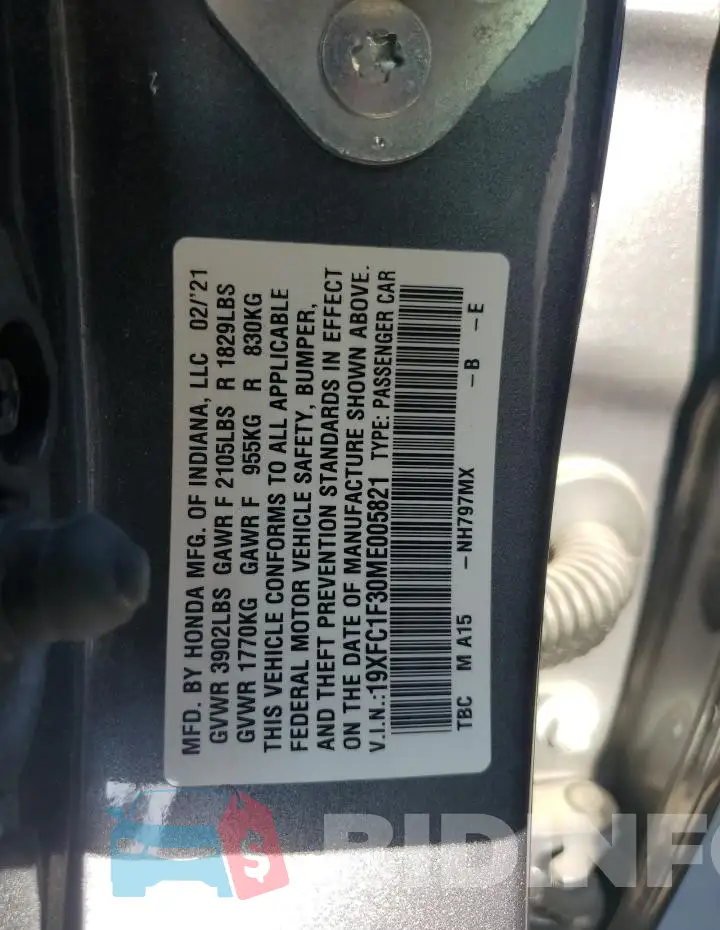 19XFC1F30ME005821 Photo# 12