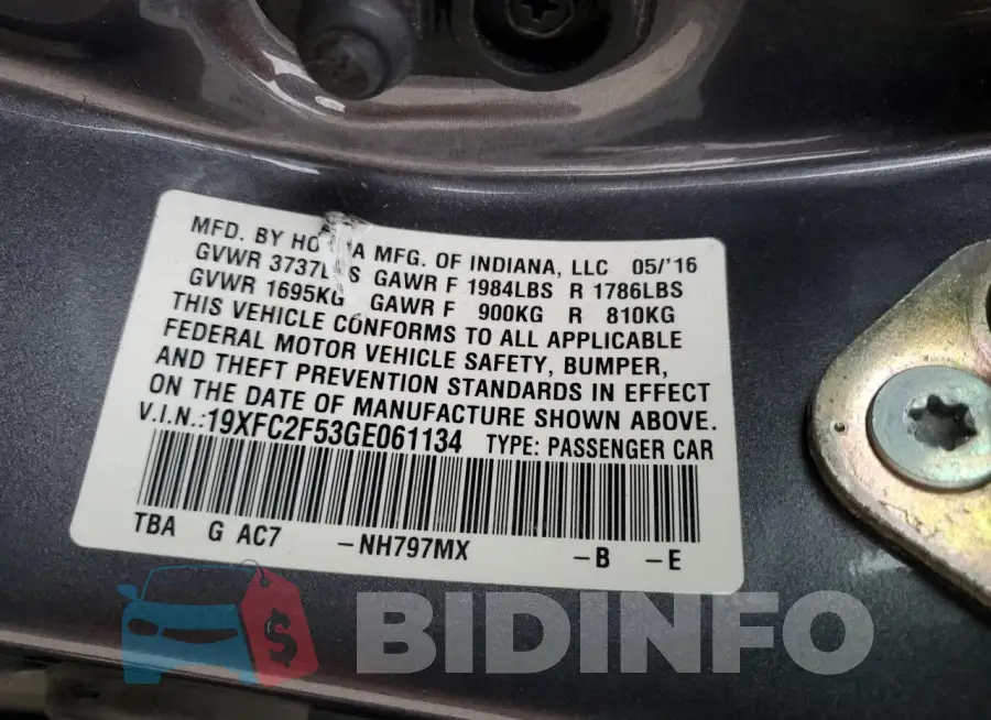 19XFC2F53GE061134 Photo# 12