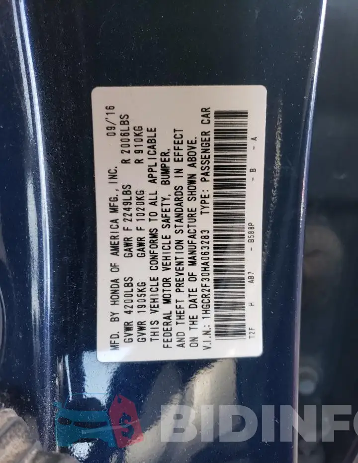 1HGCR2F30HA063283 Photo# 12