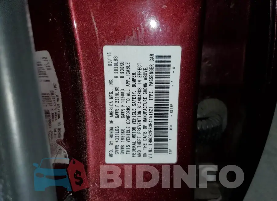 1HGCR2F83FA151821 Photo# 12