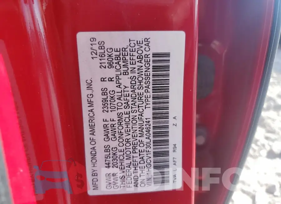 1HGCV1F30LA046241 Photo# 12