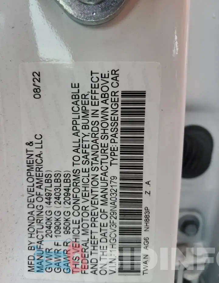 1HGCV3F29NA032179 Photo# 12