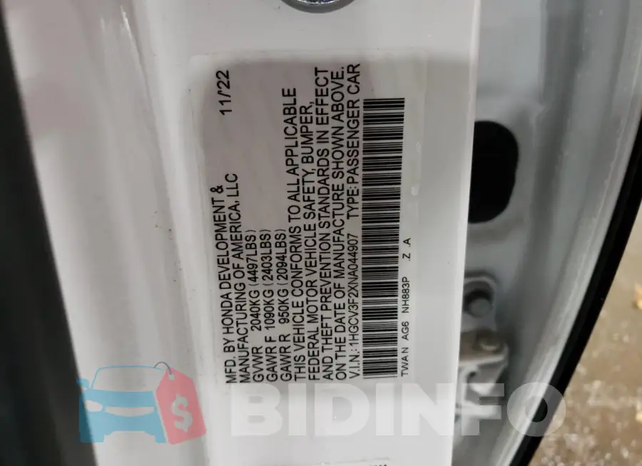 1HGCV3F2XNA044907 Photo# 13