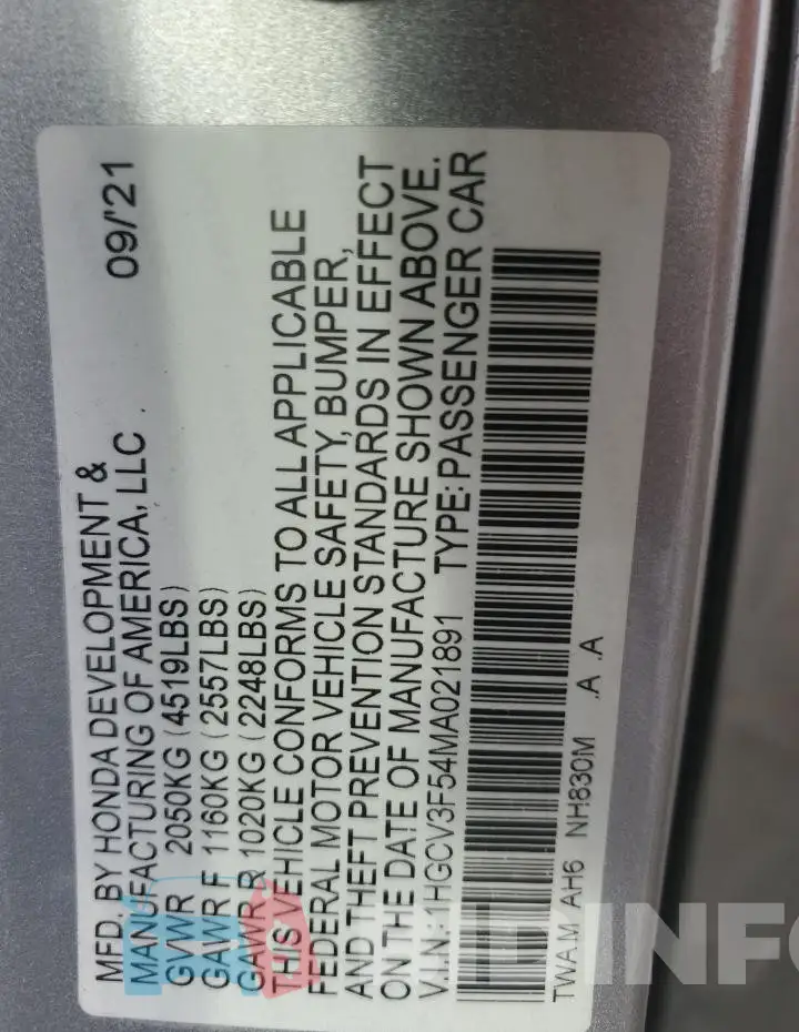 1HGCV3F54MA021891 Photo# 12