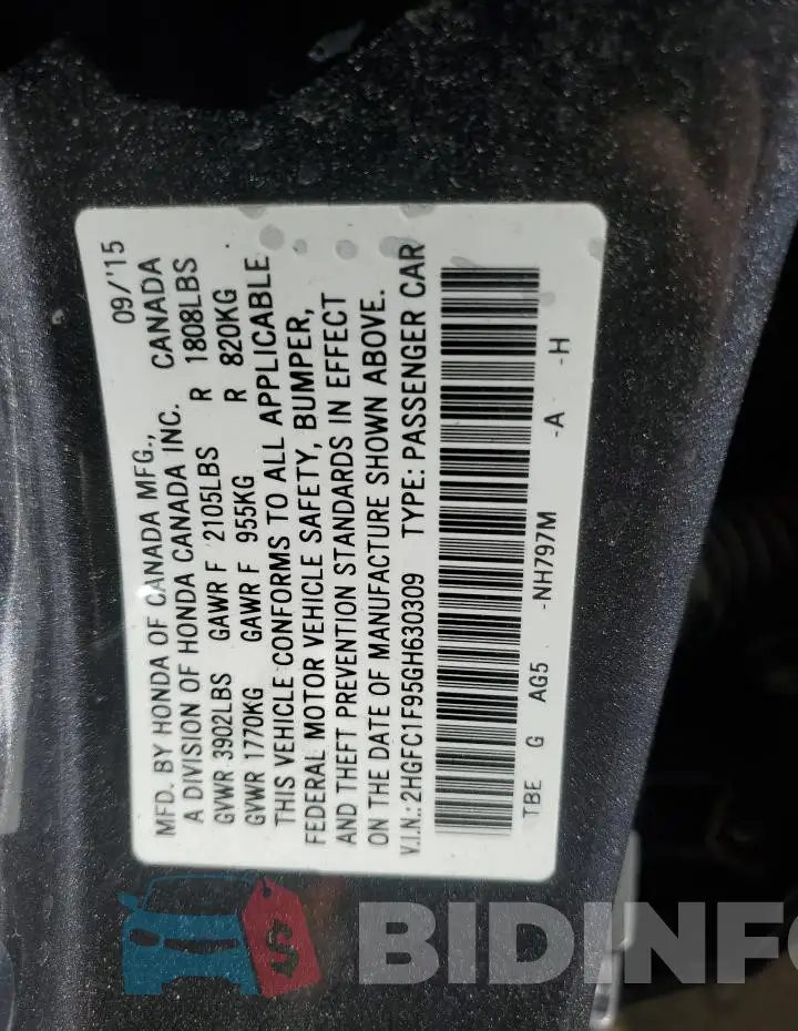 2HGFC1F95GH630309 Photo# 12
