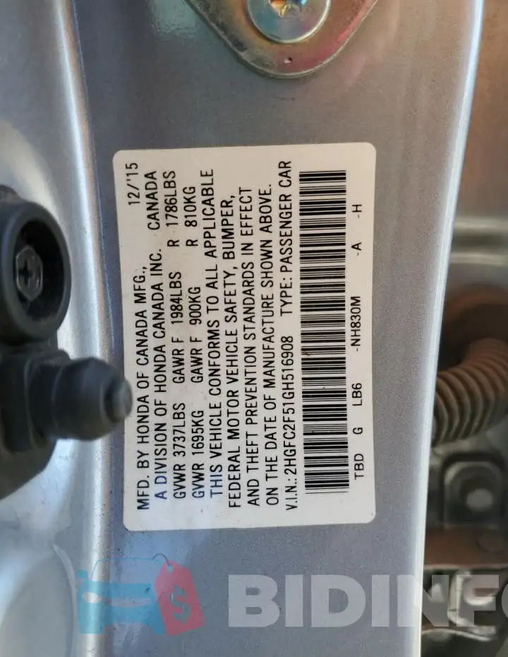 2HGFC2F51GH516908 Photo# 12