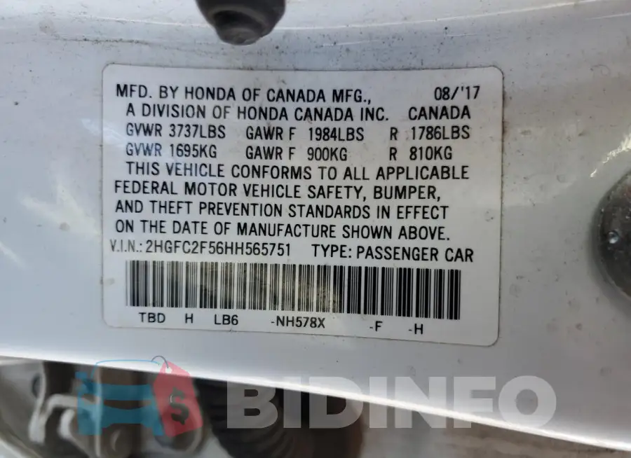 2HGFC2F56HH565751 Photo# 12