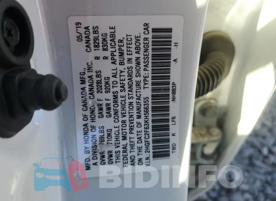 2HGFC2F63KH566355 Photo# 13