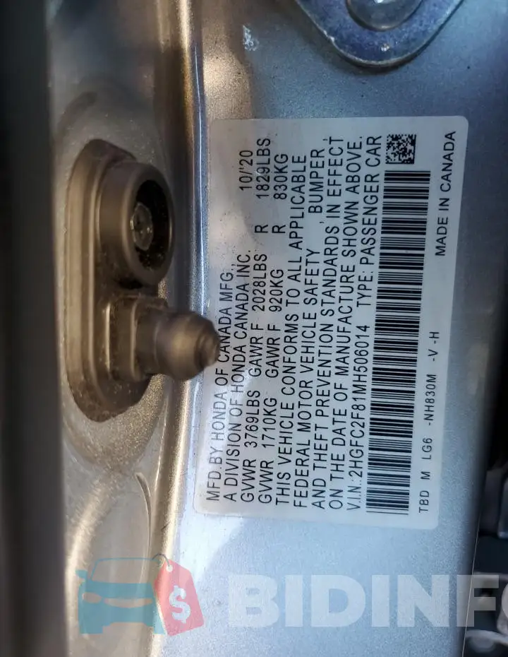 2HGFC2F81MH506014 Photo# 12