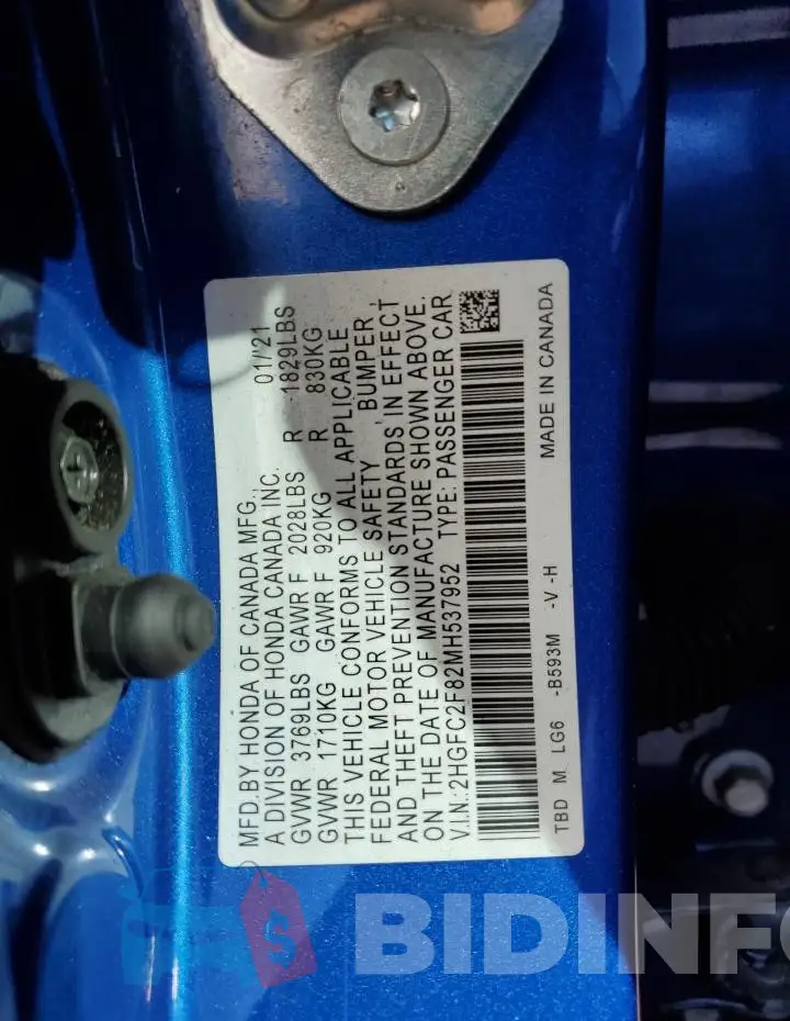 2HGFC2F82MH537952 Photo# 12
