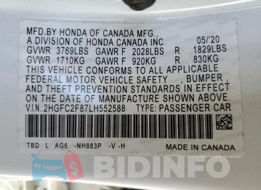 2HGFC2F87LH552588 Photo# 12