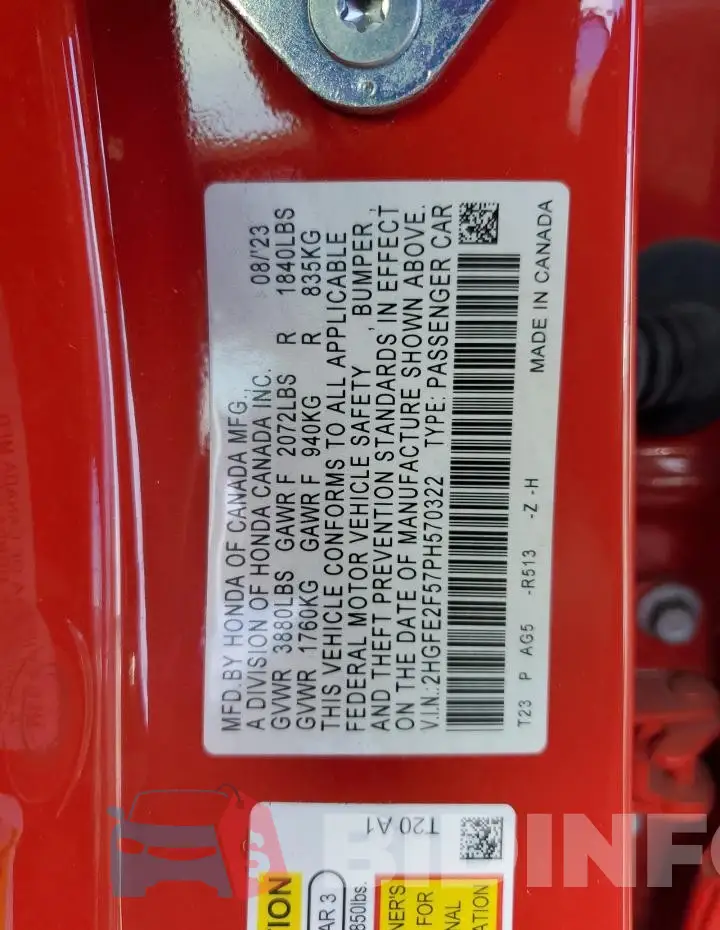 2HGFE2F57PH570322 Photo# 12