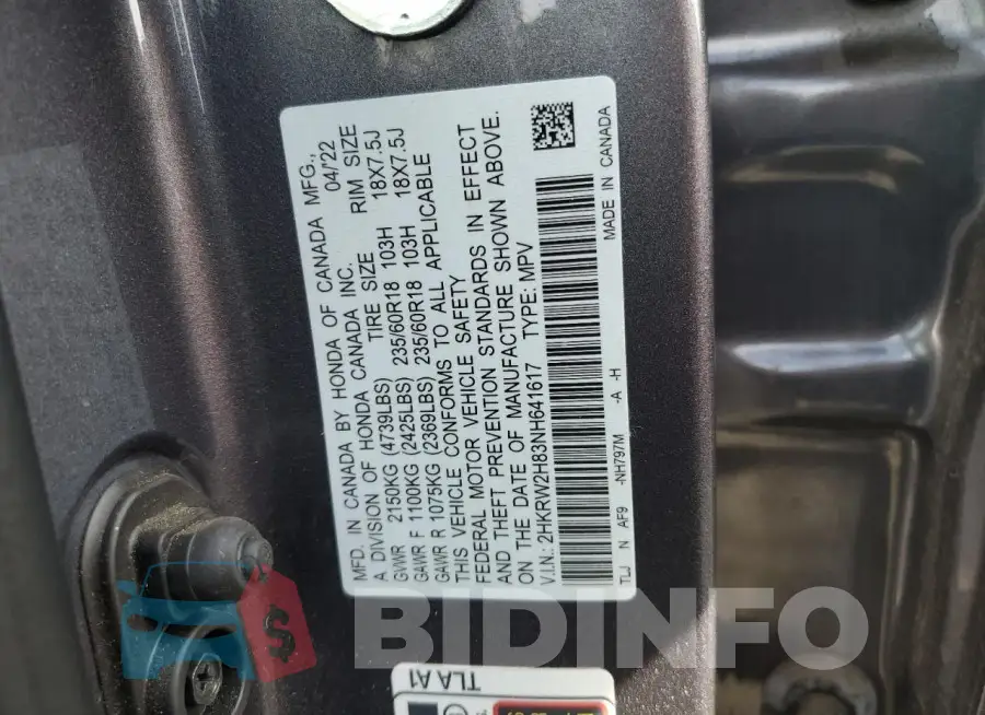 2HKRW2H83NH641617 Photo# 12