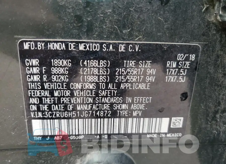 3CZRU6H51JG714872 Photo# 13