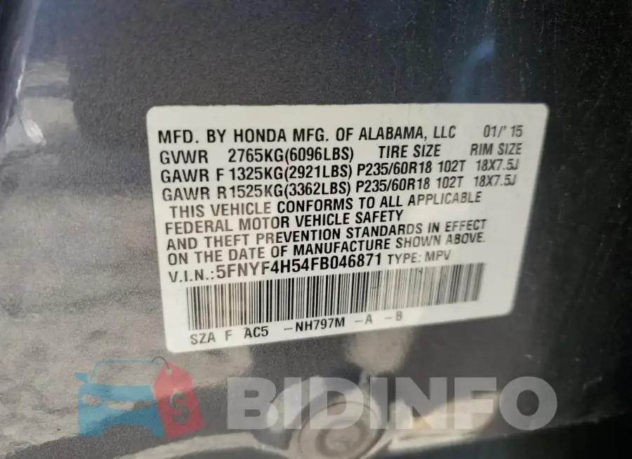 5FNYF4H54FB046871 Photo# 13