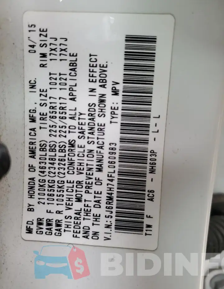 5J6RM4H74FL060983 Photo# 12