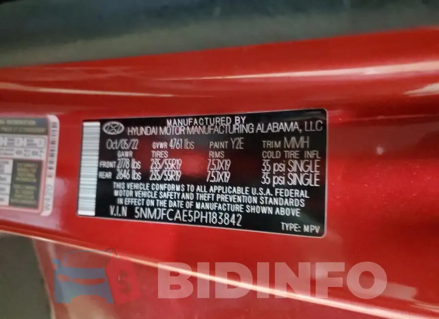 5NMJFCAE5PH183842 Photo# 14