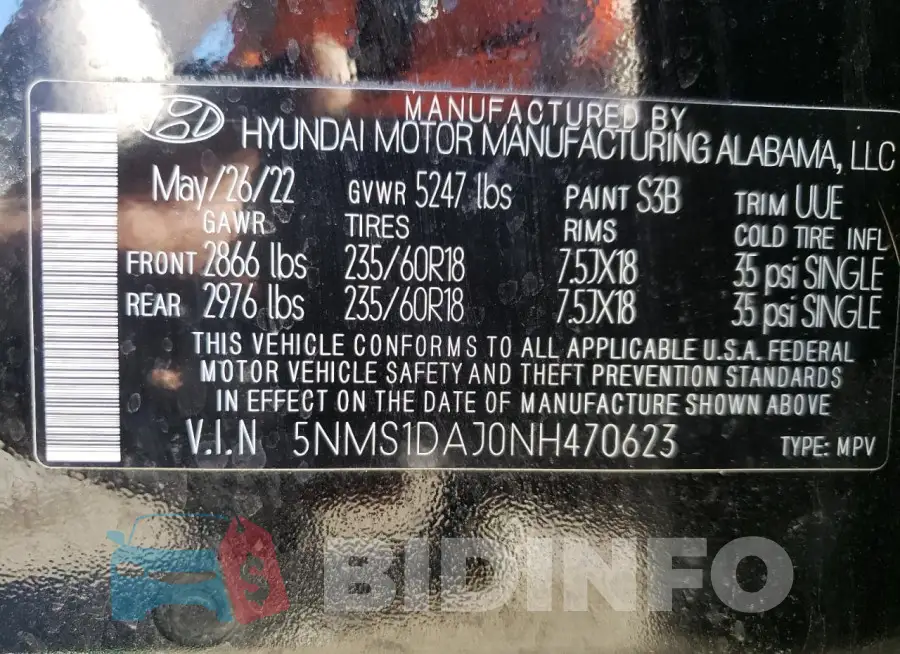 5NMS1DAJ0NH470623 Photo# 13