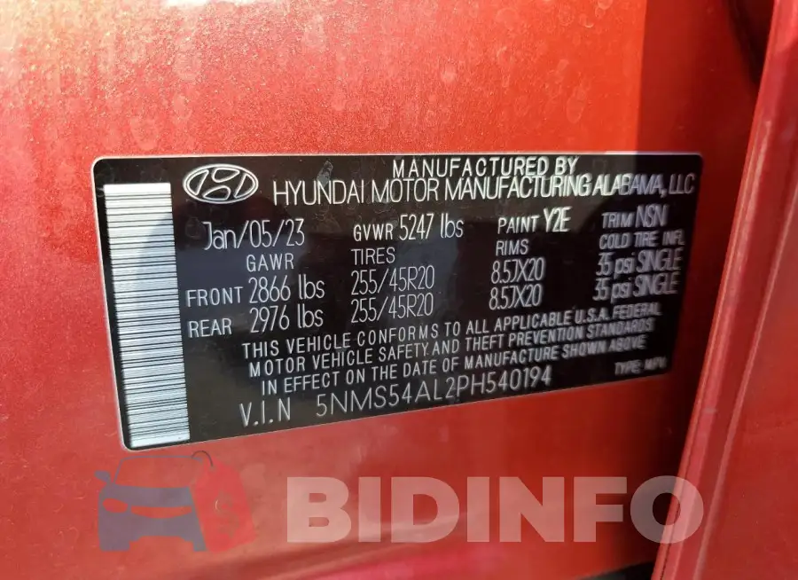 5NMS54AL2PH540194 Photo# 13