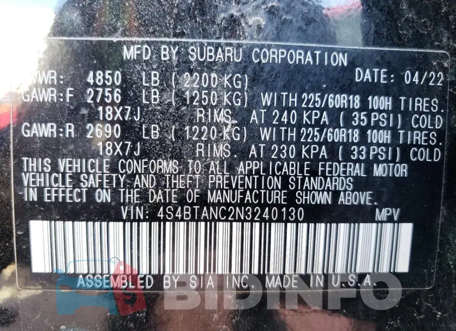 4S4BTANC2N3240130 Photo# 12