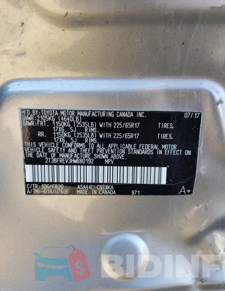2T3BFREV3HW680192 Photo# 12