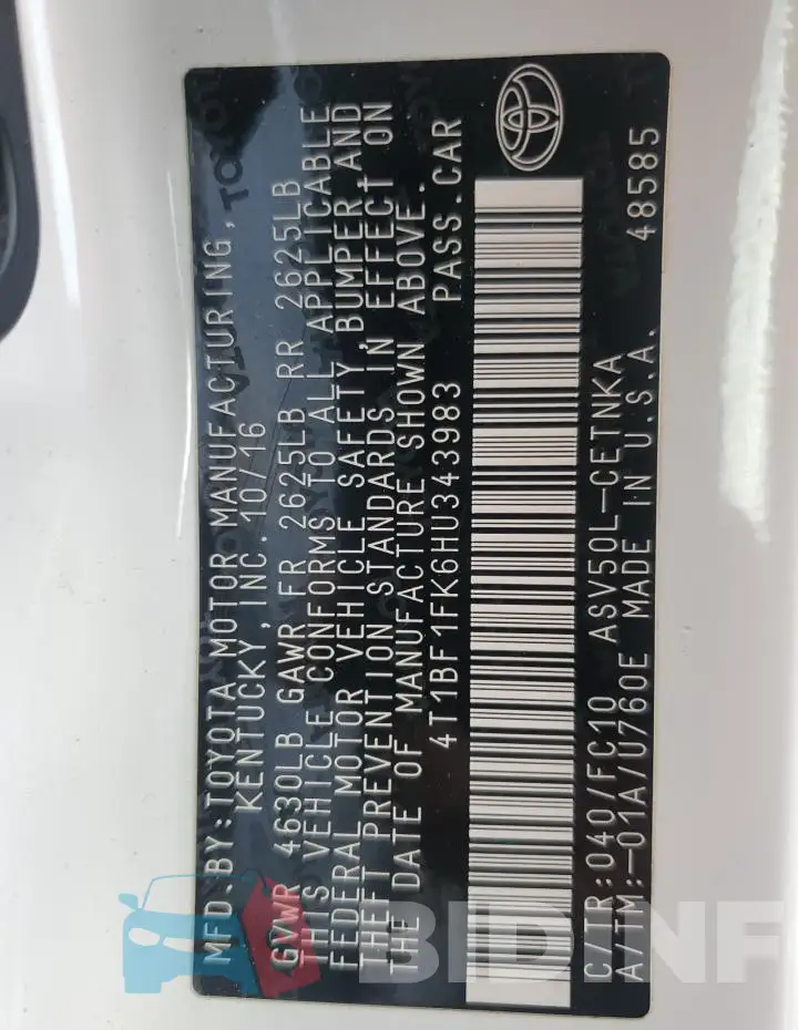 4T1BF1FK6HU343983 Photo# 12