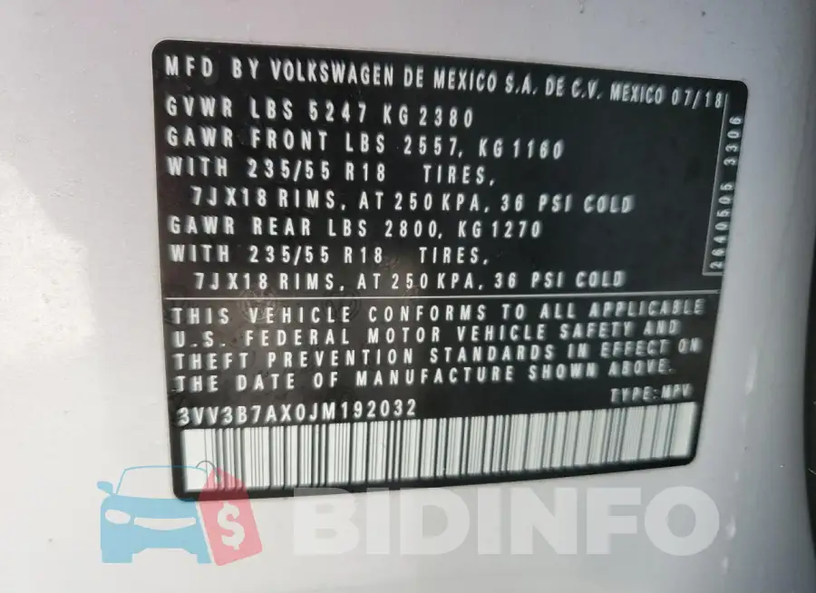3VV3B7AX0JM192032 Photo# 13