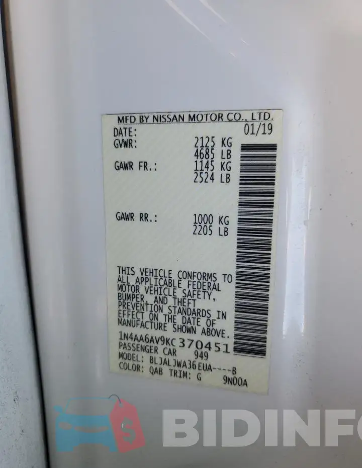 1N4AA6AV9KC370451 Photo# 13