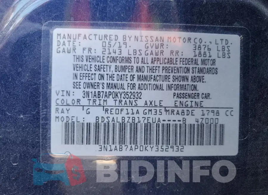 3N1AB7AP0KY352932 Photo# 13