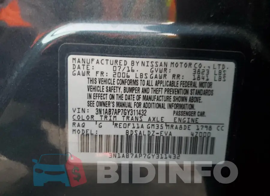 3N1AB7AP7GY311432 Photo# 13