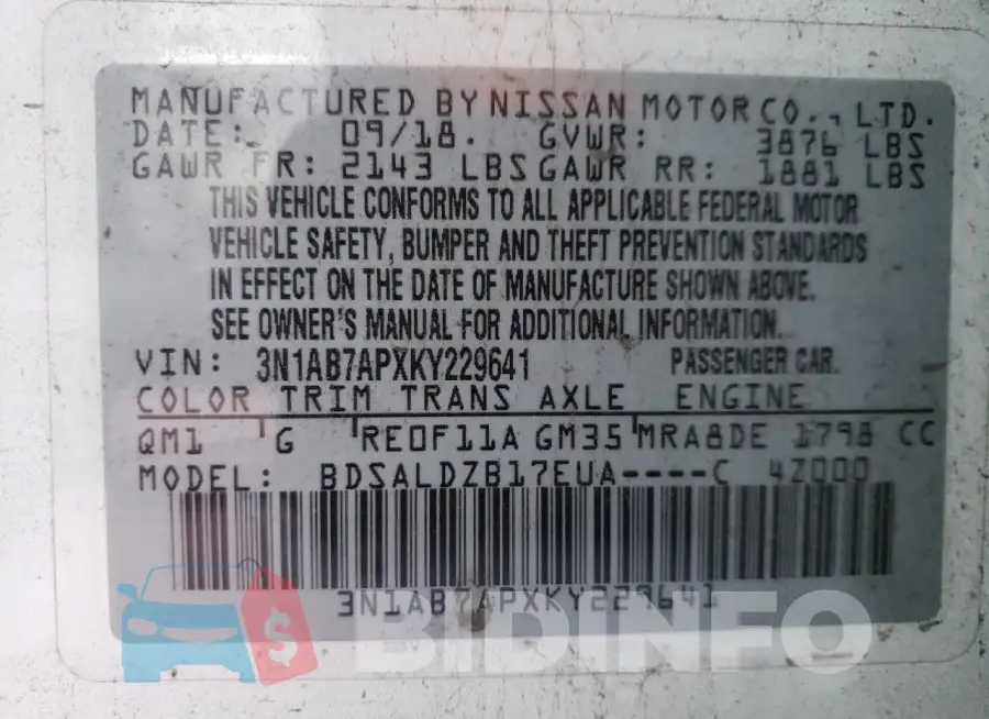 3N1AB7APXKY229641 Photo# 12
