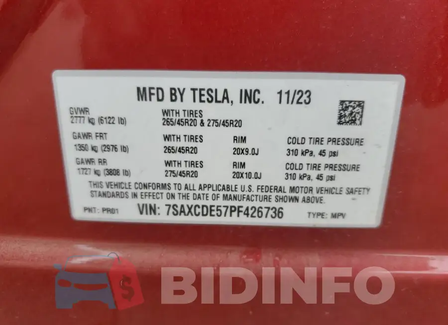 7SAXCDE57PF426736 Photo# 12