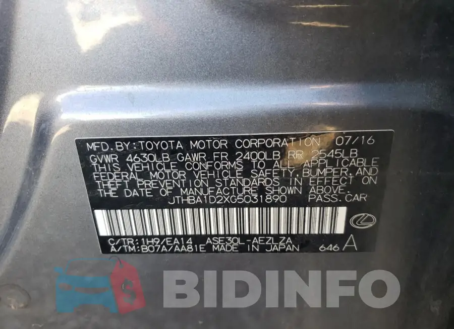JTHBA1D2XG5031890 Photo# 12