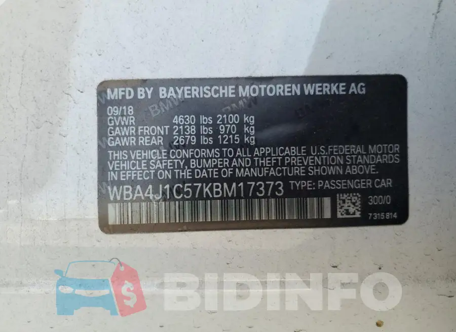 WBA4J1C57KBM17373 Photo# 12