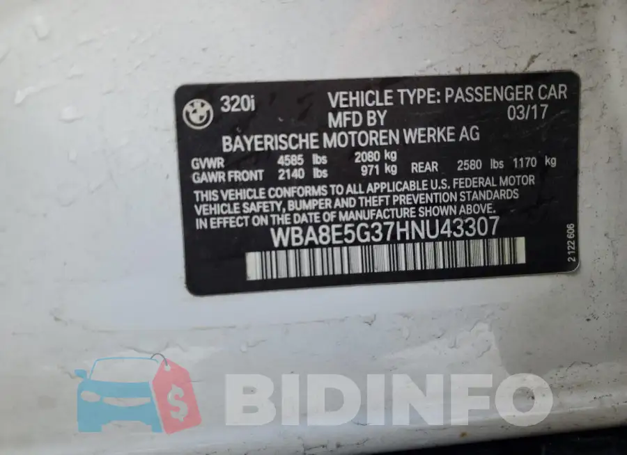 WBA8E5G37HNU43307 Photo# 12