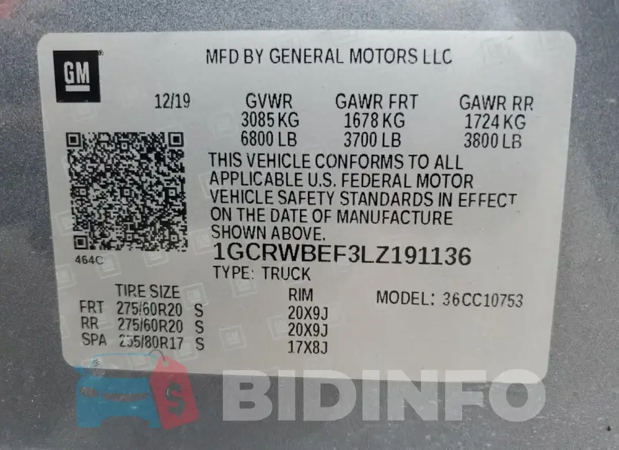 1GCRWBEF3LZ191136 Photo# 12