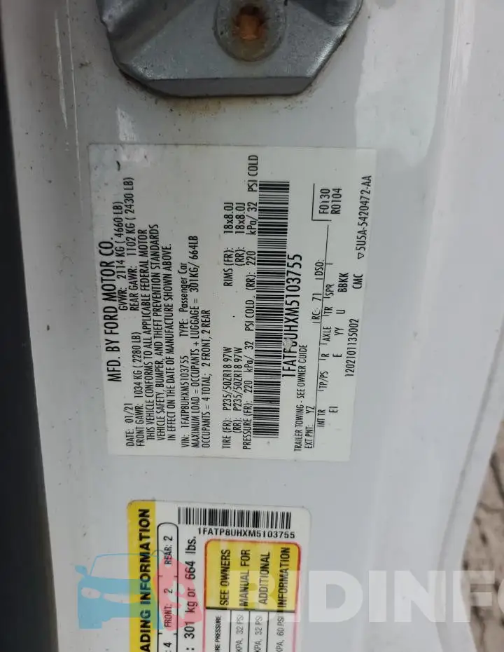 1FATP8UHXM5103755 Photo# 12